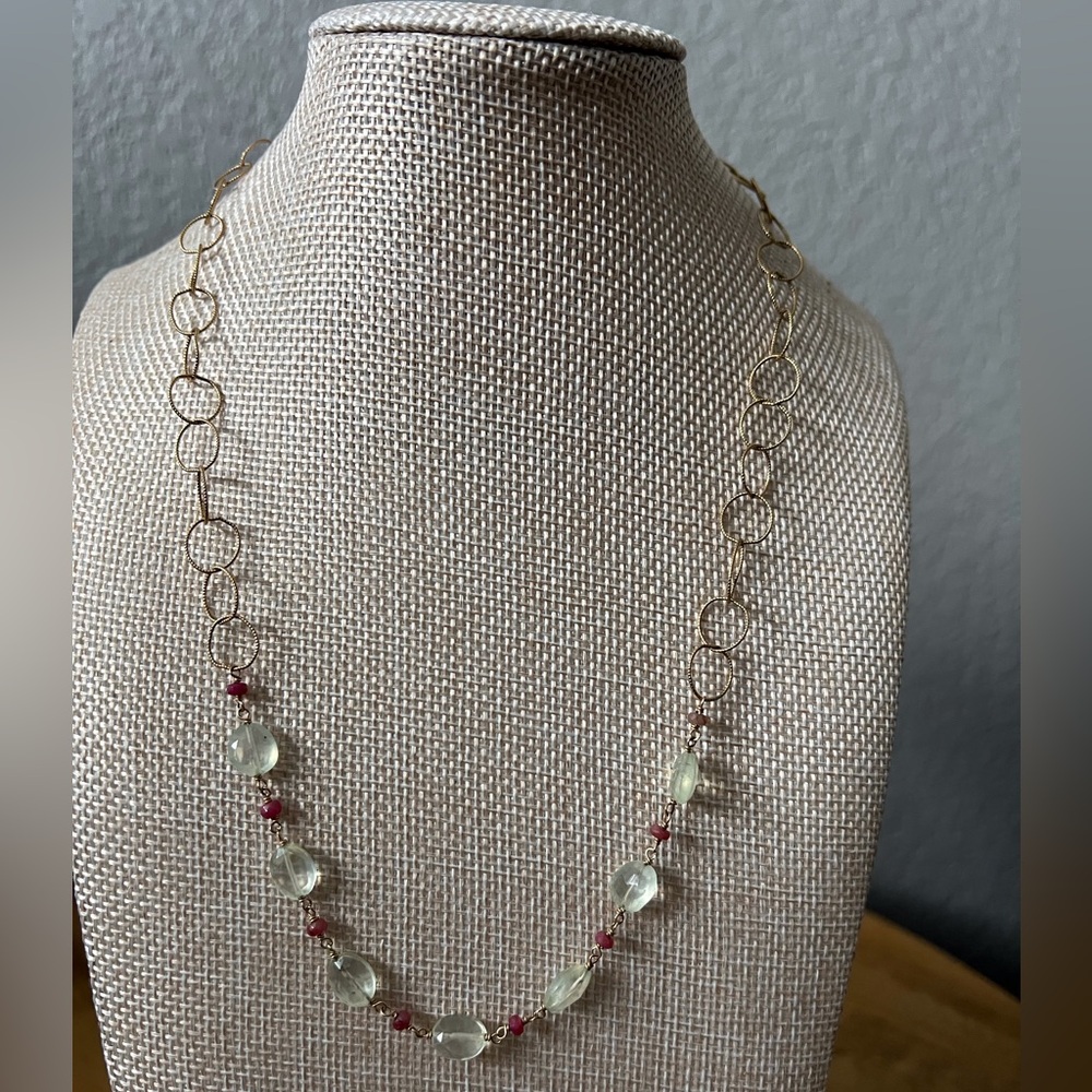 Antiqua Artisan Semi Precious Ruby Drop Pendant & Beads Quartz Stone Gold Fill - Picture 14 of 16